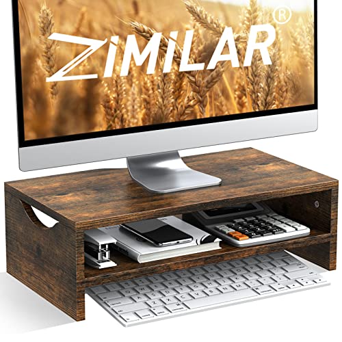 Zimilar Monitor Stand Riser, 2 Tiers Laptop Computer Monitor Riser for PC Screen, iMac, Desktop Wooden Screen Monitor Stand Riser with Storage for Home Office