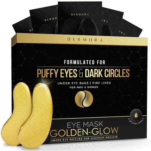 DERMORA Golden Glow Under Eye Patches (20 Pairs Eye Gels) - Rejuvenating Treatment for Dark Circles, Puffy Eyes, Refreshing, Revitalizing, Travel, Wrinkles