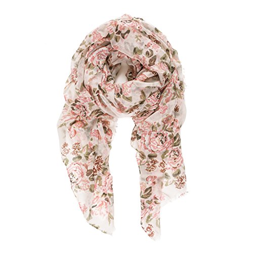 MIMOSITO Scarfs for Women Lightweight Floral Flower Fall Winter Fashion Wrap Shawl (Beige Pink Rose)