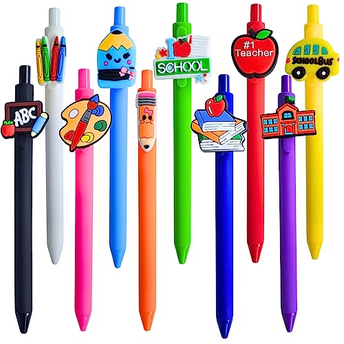 YJ PREMIUMS 10 PC Teacher Pens | Cute Funny Cool Appreciation Best Writing Pen Gifts Supplies Bulk for Teachers | Colorful Ballpoint Pena Gift Set for Office School Preschool Supply Accessories