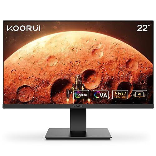 KOORUI Monitor 21.5 Inch Gaming Monitor FHD 1080P/Full HD 100HZ PC Monitor VA Panel LCD Display with Speakers Adpitive sync (HDMI/VGA/VESA Compatible/Audio Terminal) S01