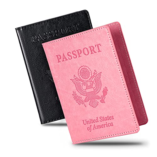 Honmein 2 Pcs Passport holders，Ultra Slim passport wallet，PU Leather Passport Cover for Women and Men