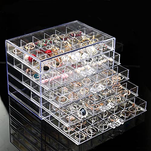 YUFONG Earring Storage Box Organizer, Acrylic Jewelry Storage Box Holder 5 Drawers Transparent Jewelry Display Stand with 120 Small Compartments Gift Boxes for Women Girls (Clear)
