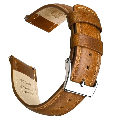 Ritche Genuine Leather Watch Band for Galaxy Watch 6 Classic Omega x Swatch Moonswatch 20mm Classic Vintage Quick Release Leather Watch Strap (Toffee Brown), Valentine's day gifts for him or her
