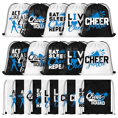 Pinkunn 20 Pcs Cheer Drawstring Backpack Cheerleading Drawstring Gym Bag Cheerleader Gifts Cheer Accessories for Cheerleaders (Blue)