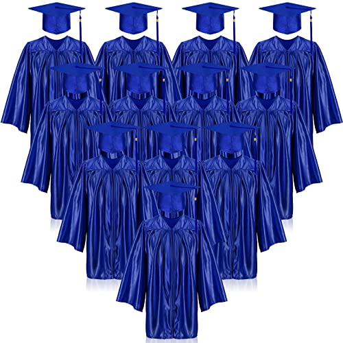 Leumoi 24 Pcs Kids Graduation Cap and Gown Tassel 2024 Graduation Costume Kindergarten Graduation Gown for Graduation Party(Blue, Medium, Kids)