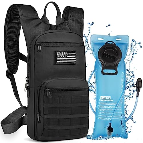 NOOLA 3L Hydration Backpack, Water Backpack with TPU Water Bladder, Tactical Hydration Pack for Men Women, Perfect Molle Water Backpack for Hiking, Biking, and Hunting, Black