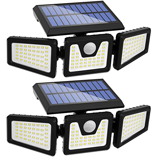 INCX Solar Outdoor Lights with Motion Sensor, 3 Heads Security Lights Solar Powered, 118 LED Flood Light Motion Detected Spotlight for Garage Yard Entryways Patio, IP65 Waterproof 2 Pack