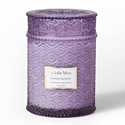 LA JOLIE MUSE Lavender Candle, Mother Day Gift, Spring Candle, Large Natural Soy Candle, 90 Hours Burning Time, Wood Wicked Candle, Aromatherapy Candle Gifts for Women, Luxury Candles for Home