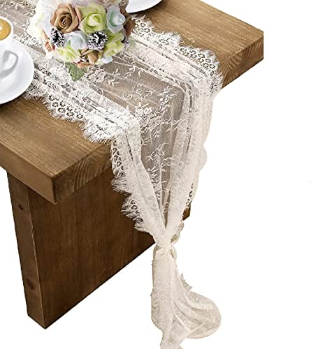 3 Pcs White Lace Table Runner 14 x 120 Inch Embroidered Boho Table Runner for Wedding Party Bridal Shower Decorations Vintage Rustic Table Runners