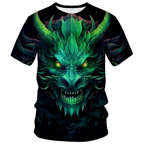 LAOLIUSN Traditional Chinese Dragon T-Shirt Mythology Animal Theme Tee Shirt,Blue,M
