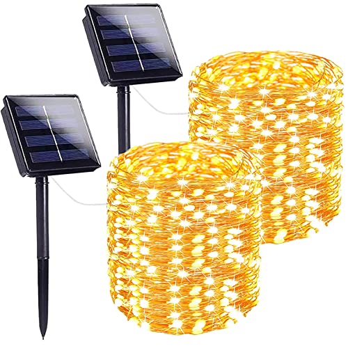 SANJICHA Solar Outdoor String Lights, 2 Pack Extra-Long 144FT 400LED Waterproof, Copper Wire with 8 Modes, Solar Twinkle Lights for Tree Garden Party Wedding Decor (Warm White)
