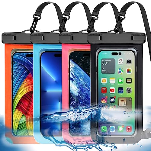 4 Pack Multicolor Universal Waterproof Phone Pouch, Large Phone Waterproof Case Dry Bag (Protection Level: IP68) Outdoor Sports for Apple iPhone,Samsung,and up to 7.5' (Black,Blue,Pink,Orange)
