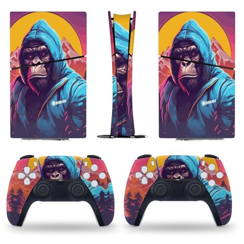 AoHanan Sticker for 5 Slim Digital Skin Gorilla Wearing Hoodie Mountains Skin Console Controller Accessories Cover Skins Anime Vinyl Cover Sticker Full Set Only for 5 Slim Digital Edition