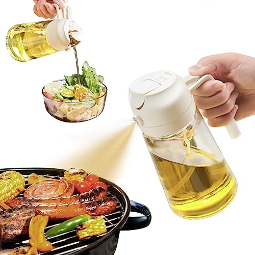 YARRAMATE Oil Sprayer for Cooking, 2 in 1 Olive Oil Dispenser Bottle for Kitchen, 17oz/500ml Premium Glass Oil Bottle, Food-grade Oil Mister for Air Fryer, Salad, Frying, BBQ (Creamy White)