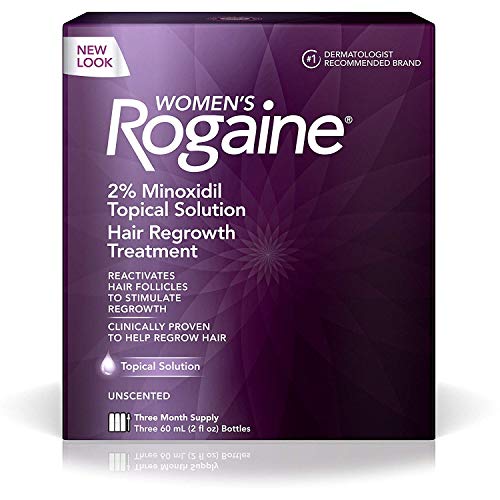 Rogaine Women's 2% Minoxidil Topical Solution for Womens Hair Thinning and Loss & Hair Regrowth, 3-Month Supply, 4 Piece Set, Unscented, 6 Fl Oz