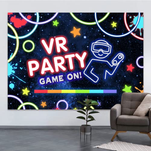 7x5ft Game On VR Party Backdrop Birthday Game Night Background Colorful Video Game Bday for Boy Party Decoration Neon Theme Level Up Playstation Glow Gamer Photography Supplies Photo Booth Props