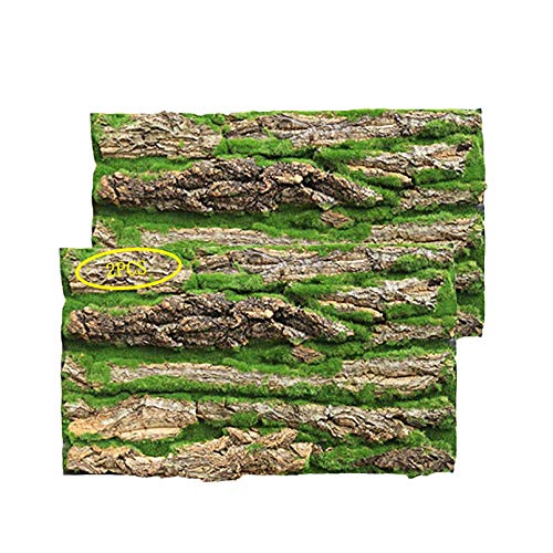 PINVNBY Cork Terrarium Background,Reptile Bark Backdrop Wall Decor and Artificial Moss for Gecko,Lizard,Tortoise,Chameleon (2 Pack)