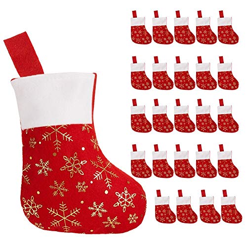 CCINEE 24PCS Christmas Stockings Decoration Snowflakes Stocking Red Fannel Faux Fur Xmas Stockings for Home Decor Fireplace