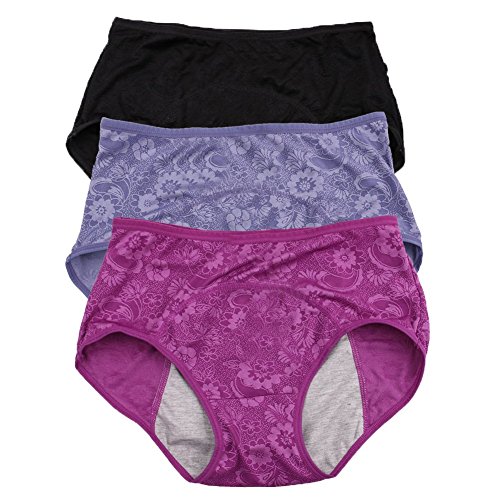 YOYI FASHION Women Menstrual Period Briefs Jacquard Easy Clean Panties Multi Pack US Size 4XL/11 Black Blue Purple