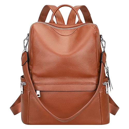 ALTOSY Leather Backpack for Women Elegant Genuine Backpack Purse Ladies Leather Shoulderbag （S80 Brown）