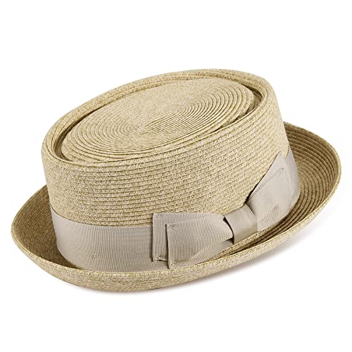 Men/Women Summer Straw Braid Pork Pie Boater Derby Fedora Sun Hats with Grosgrain Band