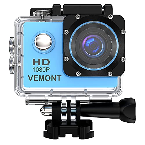 VEMONT Action Camera, 1080P 12MP Sports Camera Full HD 2.0 Inch Action Cam 30m/98ft Underwater Waterproof Camera with Mounting Accessories Kit