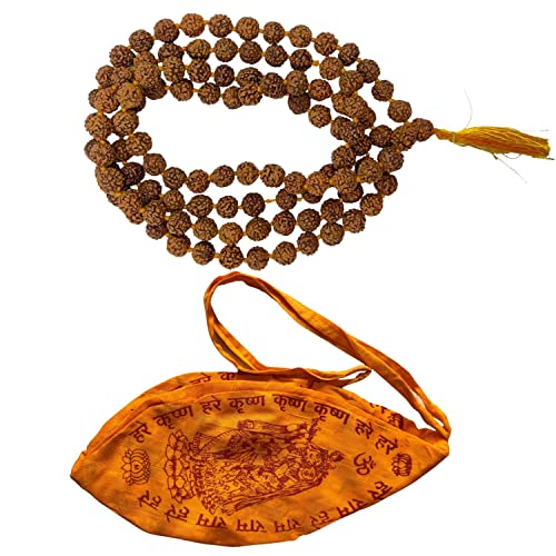 NAISHA Rudraksha Mala 108+1 & Gaumukhi Japa Mala Bag, Beads Necklace, Seed Bead Natural Himalaya 5 face Panch Mukhi Rudraksha Seed, Prayer Beads, Wrist Mala Wrap, Jaap Mala Iskon