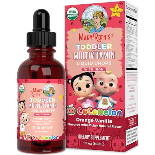 MaryRuth Organics CoComelon Toddler Kids Multivitamin with Iron | Immune Support | Toddler Vitamins | USDA Organic | Sugar Free | Multivitamin Liquid Drops for Kids Ages 1-3 | Vegan | 1 Fl Oz