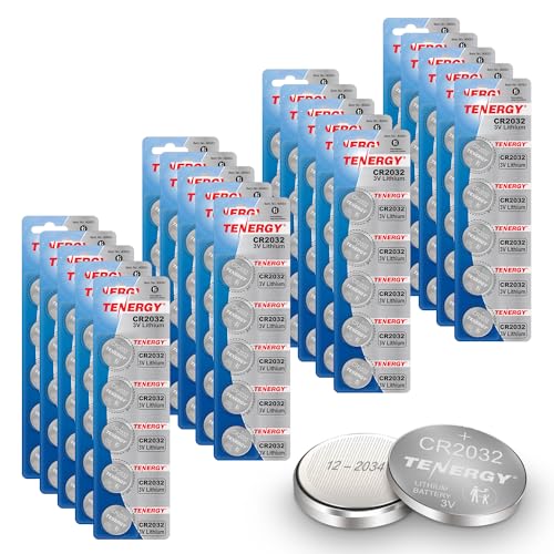 Tenergy 3V CR2032 Batteries, Lithium Button Coin Cell 2032 Battery, Compatible with AirTags, Key FOBs, Calculators, Coin Counters, Watches, Heart Rate Monitors, Glucometer, and More - 100 Pack