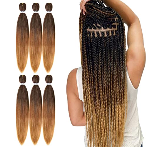 Pre Stretched Braiding Hair 22 Inch 6 Packs Professional Soft Yaki braiding Hair For Braids Hot Water Setting Synthetic Crochet Hair Extensions (22 Inch (Pack of 6), T1B/30/27)