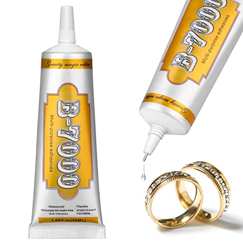 B7000 Fabric Glue with Precision Tips, Upgrade Industrial Strength Adhesive B-7000 Glue Clear for Jewelry Crafts DIY, Metal, Stone, Rhinestone Gems Gel, Glass, Fabric, Cell Phone Repair (50 ML)