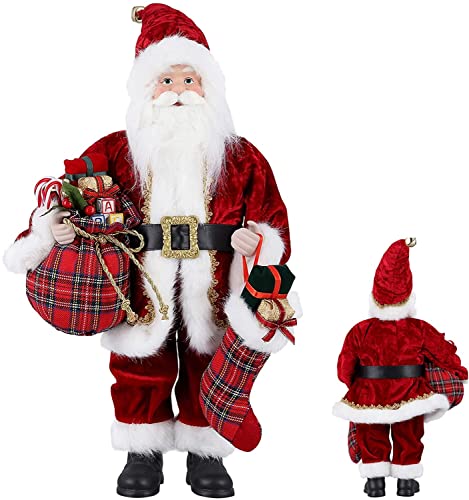 Uten 18' Santa Claus Decorations, Standing Christmas Santa Claus Figurine Figure Decor Christmas Sock and Gifts Bag Christmas Decoration Indoor, Birthday Gifts (Red)