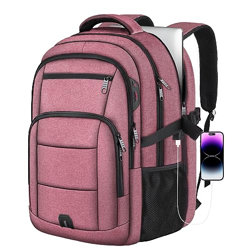 BLIKECH Extra Large Backpack, 17 Inch Extra Large Laptop Backpack, Big Travel Backpack for Men Women with USB Charging Port, Water Resistant College Backpack Gifts for Men Women, Pink