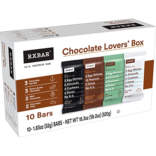 RXBAR Protein Bars, 12g Protein, Gluten Free Snacks, Chocolate Lovers Variety Pack, 4 Flavors, 10 Count (Pack of 1)