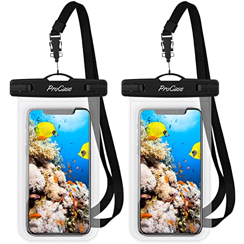 ProCase 2 Pack Waterproof Phone Pouch Case, 7' Universal Underwater Cellphone Dry Bag Holder for iPhone 15 14 13 Pro Max 12 11, Galaxy S24 S23 S22 Ultra Pixel Beach Cruise Essential -Clear