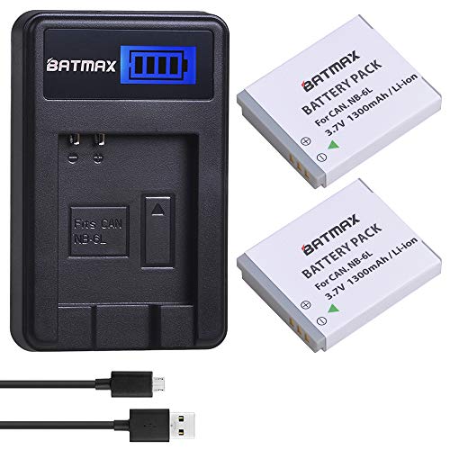 Batmax 2Pcs 1300mAh NB-6L NB 6L NB-6LH Battery + LCD USB Charger for Canon PowerShot S120, SX170 is, SX260 HS, SX280 HS, SX500 is, SX510 HS, SX520 HS, SX530 HS, SX540 HS, SX600 HS, SX610 HS, SX700 HS