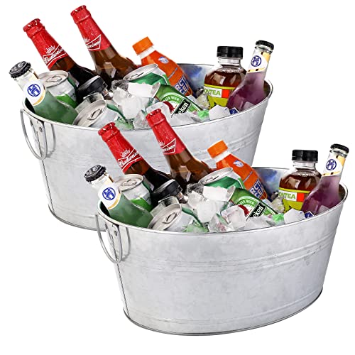 HOMKULA Ice Buckets for Parties - Galvanized Beverage Tub, Beer Buckets for Bars, Large Wine Ice Buckets, Drink Buckets, 2 Pack x 2.5 Gallons