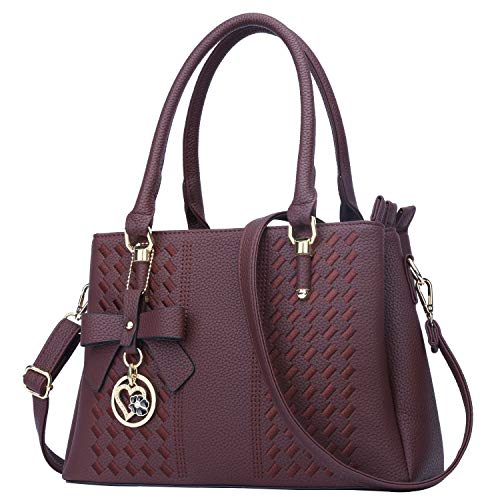 KKXIU 3 Zippered Compartments Purses and Handbags for Women Vegan Leather Ladies Quilted Satchel Bags (J-wine)