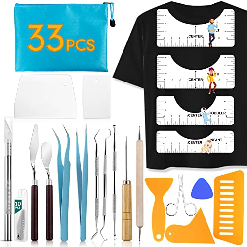 33pcs Vinyl Weeding Tools with T-Shirt Ruler Guide,Craft Tools Set for DIY Heat Transfer Printing, Weeding Vinyl,Silhouettes,Scrapbooking,Lettering, Cutting, Splicing.