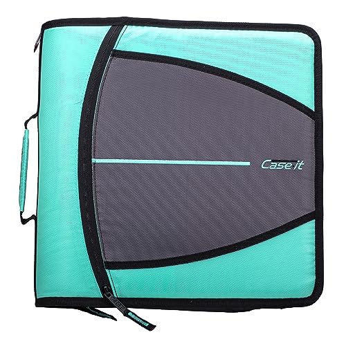 Case-it The Mighty Zip Tab Zipper Binder - 3 Inch O-Rings - 5 Color Tab Expanding File Folder - Multiple Pockets - 600 Page Capacity - Includes Shoulder Strap - D-146-SMT