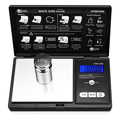 Gram Scale, Mini Scale Digital Pocket Scale,200g x 0.01g,Digital Grams Scale, Food Scale, Jewelry Scale Black, Kitchen Scale With100g Calibration Weight