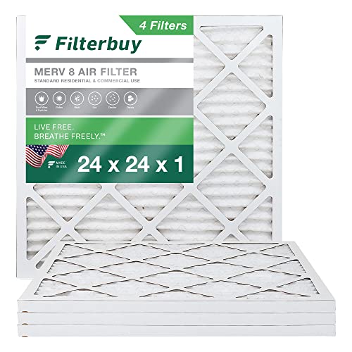 Filterbuy 24x24x1 Air Filter MERV 8 Dust Defense (4-Pack), Pleated HVAC AC Furnace Air Filters Replacement (Actual Size: 23.38 x 23.38 x 0.75 Inches)