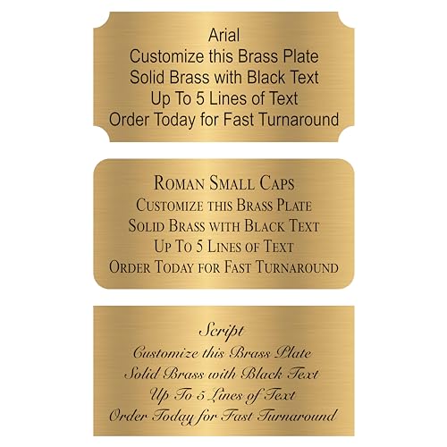 Personalized, Custom Brushed Gold Solid Brass Plate - sizes 1x3, 1x4, 2x4, 2x6, 2x8, 3x6 - Picture Frame Name Label Art Tag for Frames, with adhesive backing - Indoor use only - 1 Tag