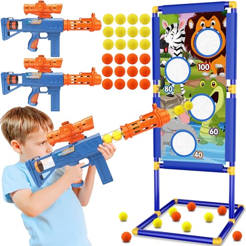 KKONES Shooting Game Toy for Boys - 2 Player Toy Foam Blaster Air Guns, 24 Foam Bullet Balls Popper & Standing Shooting Target, Birthday Gifts for Age 3 4 5 6 7 8 9 10-12 Years Old Kids, Girls