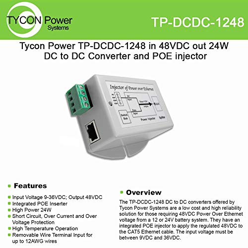 Tycon Systems TP-DCDC-1248 48V POE Out 24W DC to DC Converter and POE Inserter