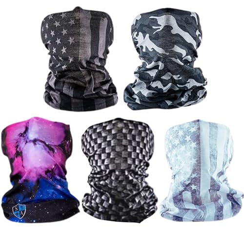 S A Company 5-Pack UV Face Shield | UV 30+ Multipurpose Neck Gaiter Balaclava for Adults