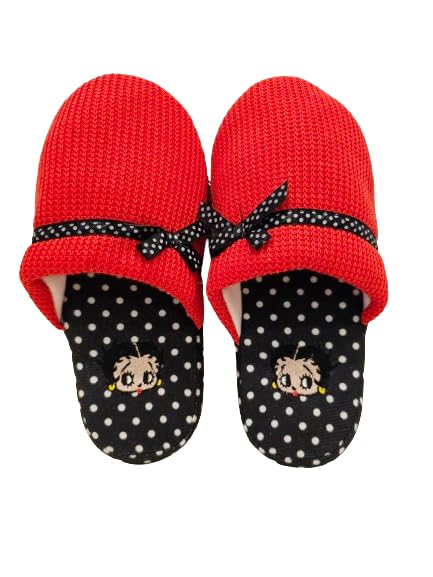 Betty Boop Ultra-Soft Women's Plush Pinup Scuffs Cozy Non-Skid Slippers - Great for Gifts (Medium, Polka Dot)