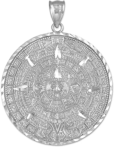.925 Sterling Silver Round Aztec Mayan Calendar Charm Pendant - 30.48 Millimeters