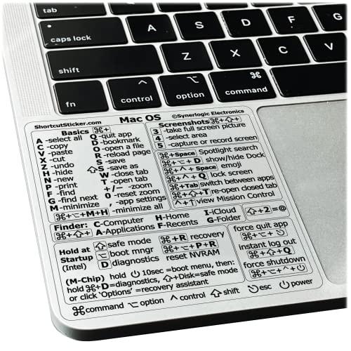 Mac OS Shortcuts Sticker | Mac Keyboard Stickers for Mac OS | No-Residue Laminated Vinyl MacBook Stickers for Laptop | MacBook Shortcut Stickers for 13-16' Air and Pro (Clear/Black)